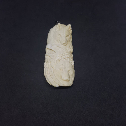 Carving Deer horn Bear Eagle Wolf Pendant