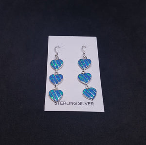 3 Hearts link with Striped Blue Fire Opal Sterling Silver Dangle Earrings