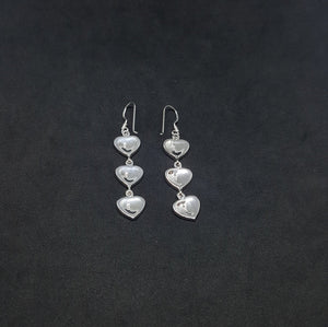 3 Hearts link with Striped Blue Fire Opal Sterling Silver Dangle Earrings