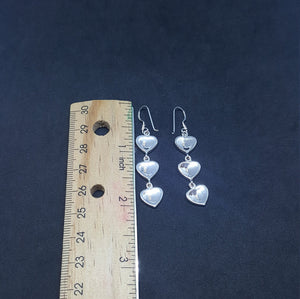 3 Hearts link with Striped Blue Fire Opal Sterling Silver Dangle Earrings