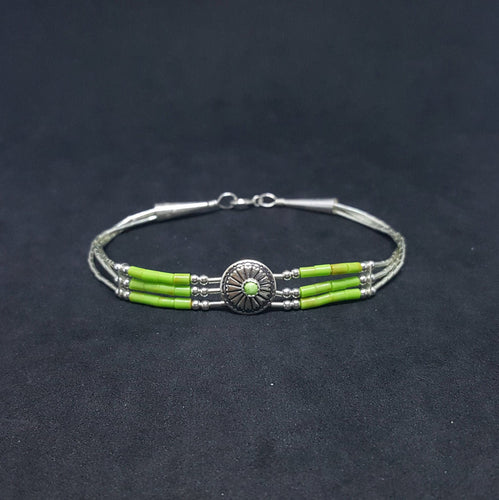 7 inches Round Gaspeite daisy flower shape sterling silver beaded bracelet