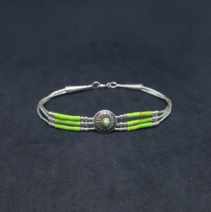 7 inches Round Gaspeite daisy flower shape sterling silver beaded bracelet