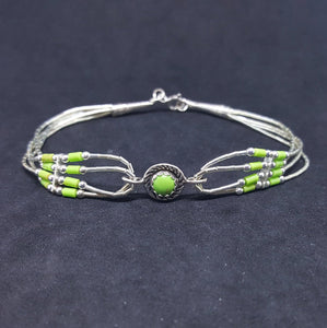 7 inches Round Gaspeite daisy twisted design sterling silver beaded bracelet