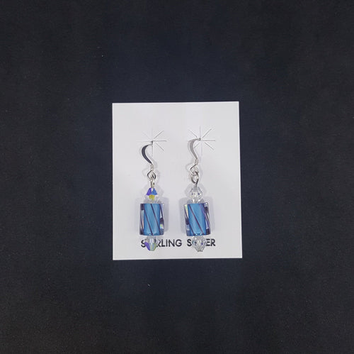 Candy Crystal cylindrical shape white crystal sterling silver dangle earrings