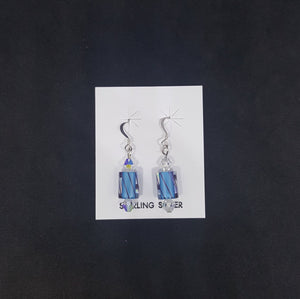 Candy Crystal cylindrical shape white crystal sterling silver dangle earrings