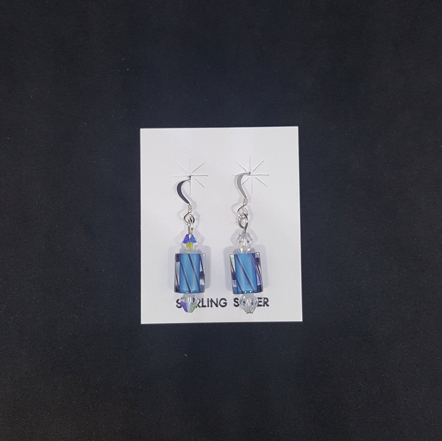 Candy Crystal cylindrical shape white crystal sterling silver dangle earrings