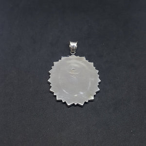 Cluster Kokopelli sandstone white fire opal oval twisted design sterling silver pendant