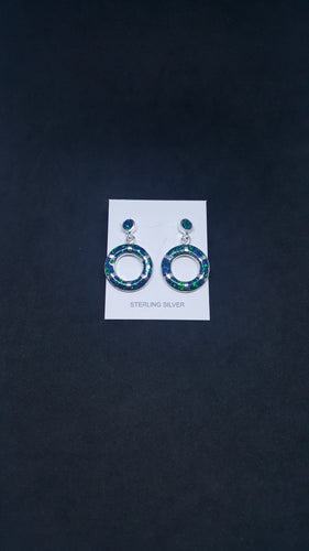 Circle Green Fire  Opal Round stone Sterling silver Stud Earrings