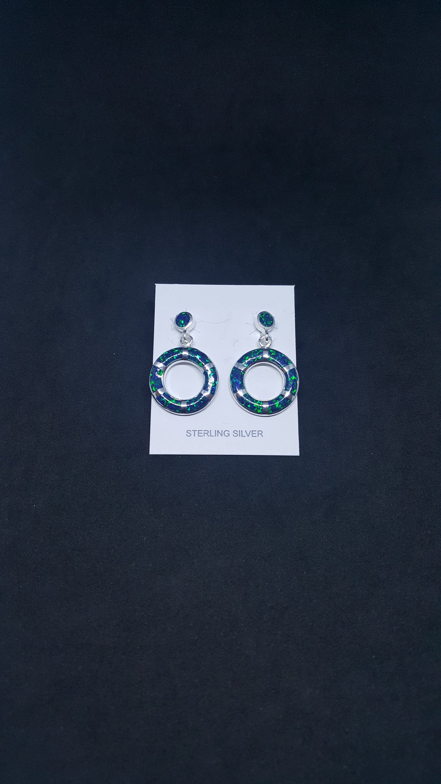 Circle Green Fire  Opal Round stone Sterling silver Stud Earrings