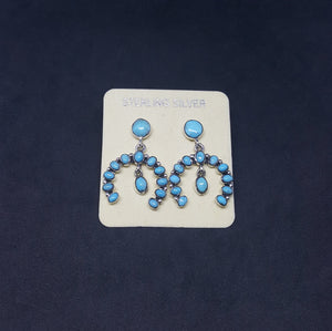 Southwest blossom cluster petit point kingman turquoise sterling silver stud earrings