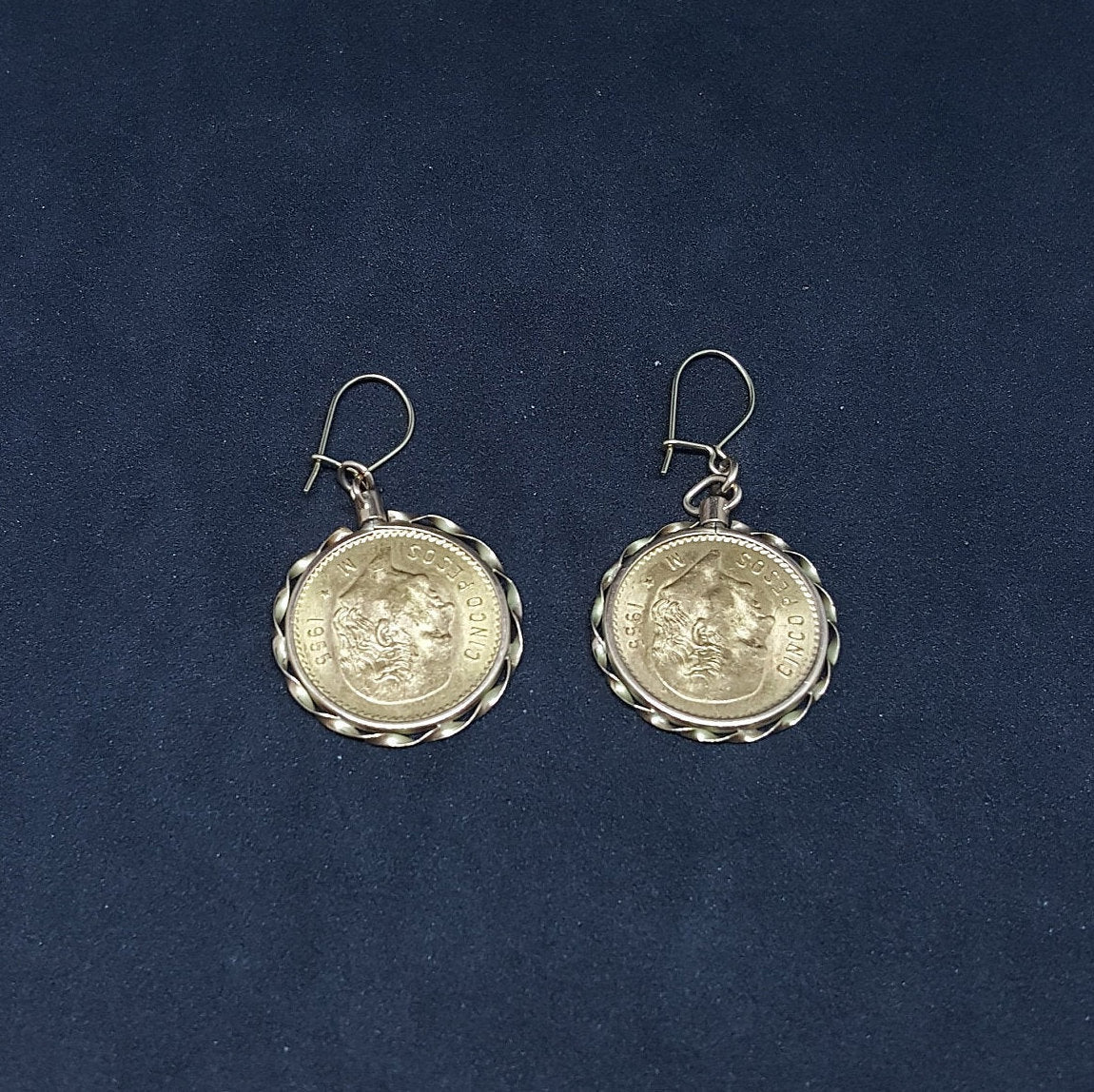 Cinco Pesos Mexicanos Golden Coin dangle earrings