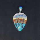 Beautiful landscape inlay Turquoise sandstone mother of pearl spiny oyster blue opal pendant necklace
