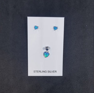 Blue opal Simple heart small sterling silver jewelry set