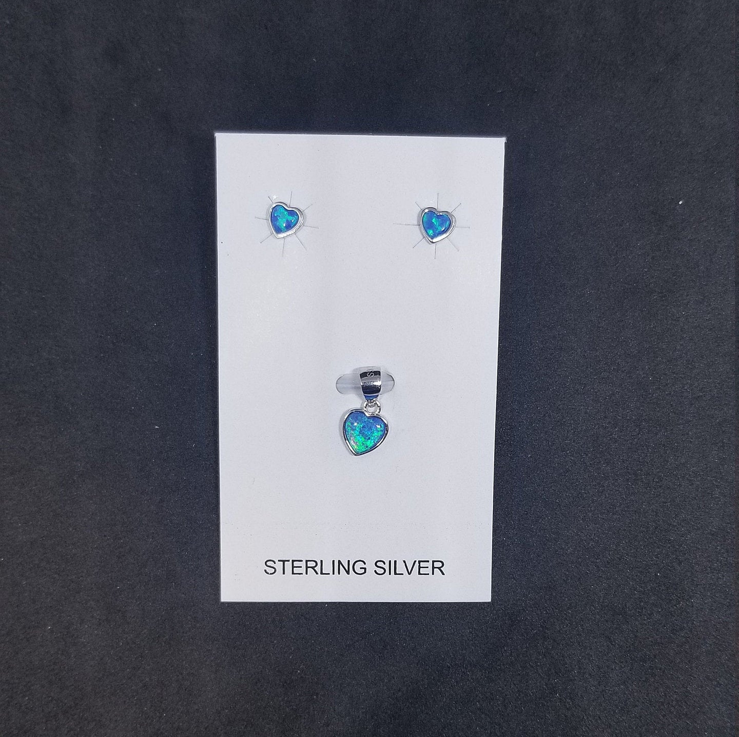 Blue opal Simple heart small sterling silver jewelry set