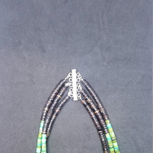 3 strands sterling silver Natural heishi Kingman turquoise beaded necklace