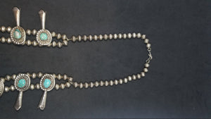 Vintage Navajo Kingman turquoise squash blossom Sterling silver necklace