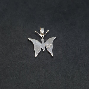 Butterfly inlay multi- Stone sterling silver pendant necklace