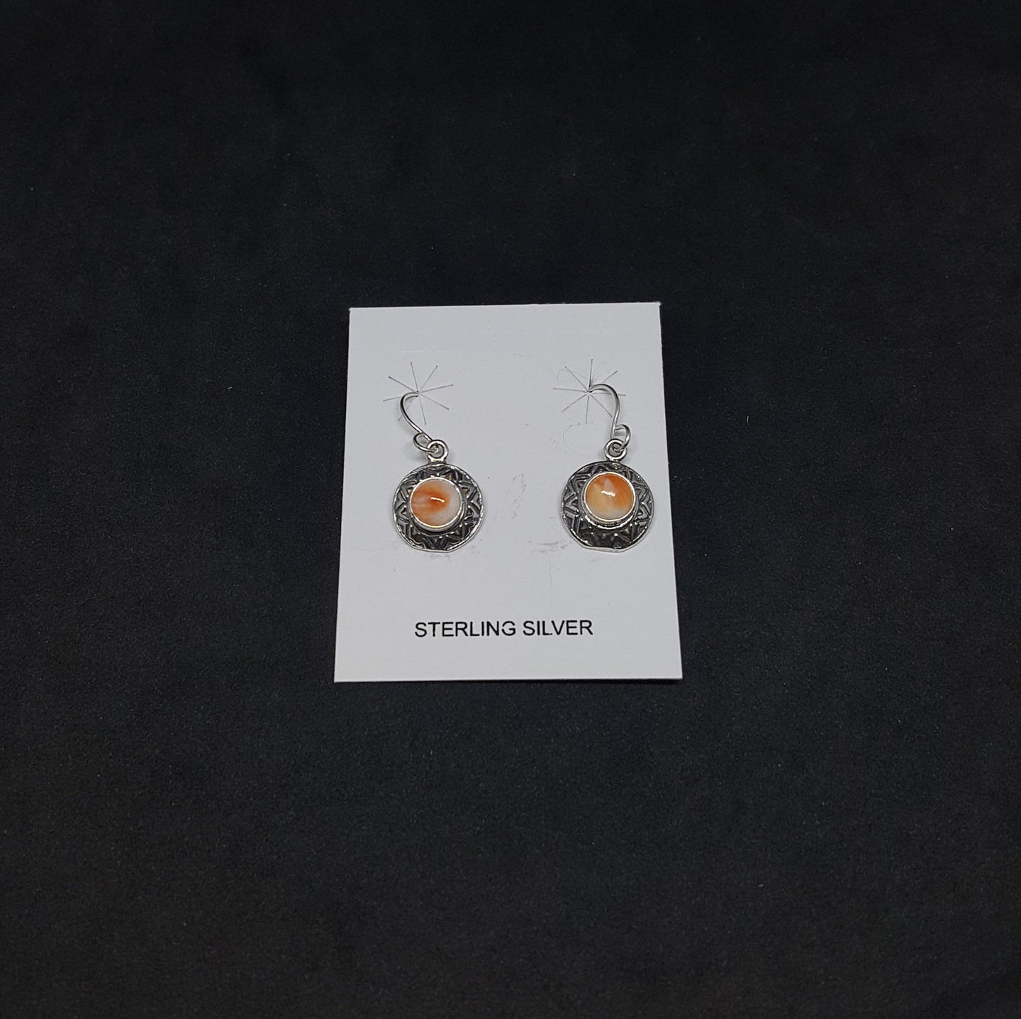 Symbol Design Spiny Oyster Sterling Silver Dangle Earrings