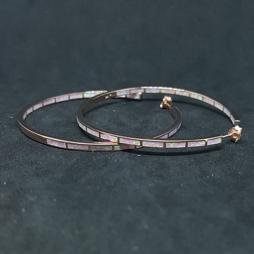 2 inches Circle Pink fire opal rose gold over sterling silver hoop earrings