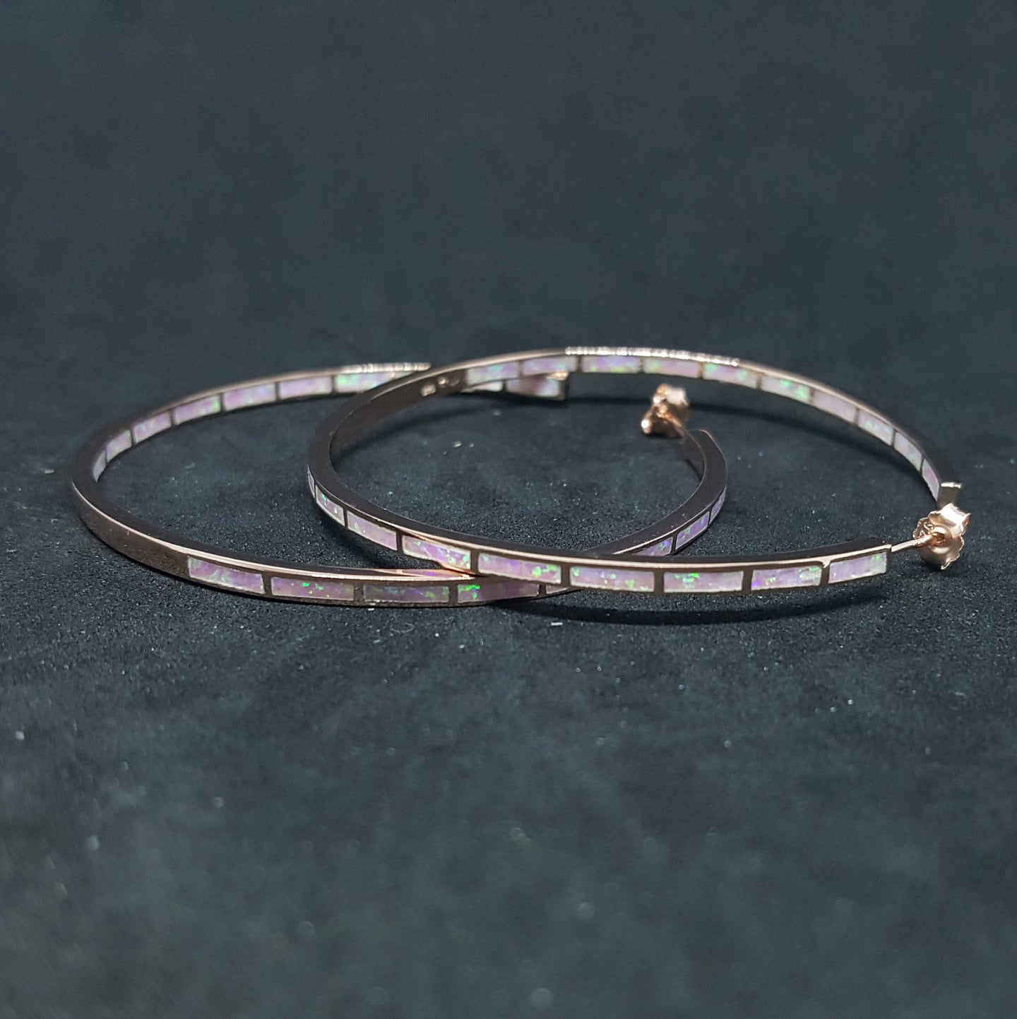 2 inches Circle Pink fire opal rose gold over sterling silver hoop earrings