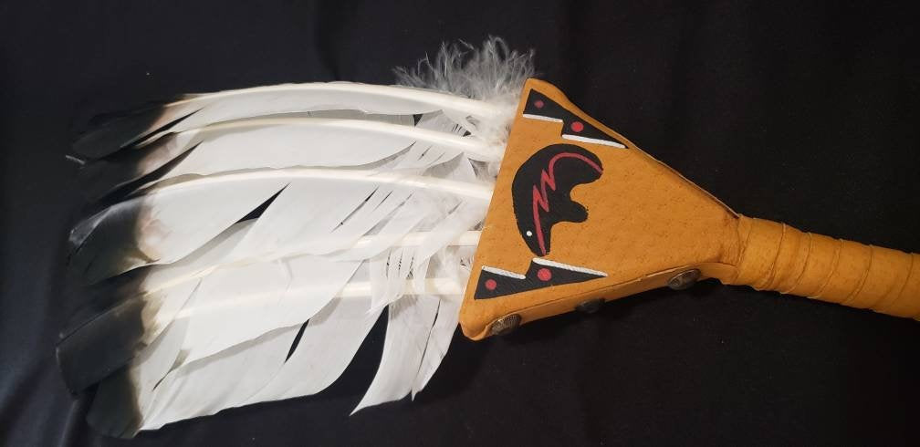Native American feather fan wrap in leather hand painting 8 feathers 2 –  ziajewelers