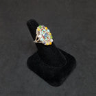 Cluster peaceful color random shape inlay Turquoise Pearl Gaspeite Coral oval sterling silver ring size 8 3/4