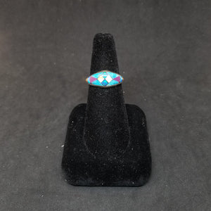 Perfect middle Squares inlay multistone Turquoise Mother of Pearl Opal Sandstone Sterling silver ring size 9 signed JM