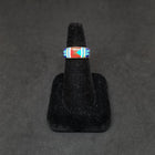 Shiny triangles inlay multistone Opal Pearl Lapis Coral Sterling silver rectangle shape ring size 8 1/4 - Vintage