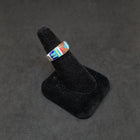 Shiny triangles inlay multistone Opal Pearl Lapis Coral Sterling silver rectangle shape ring size 8 1/4 - Vintage