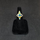 Sunset Feathers inlay Opal Spiny Oyster Turquoise Gaspeite Coral Pearl Sterling silver kite shape ring size 8 3/4