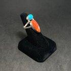 Spiny Oyster Turquoise  Oval teardrops Sterling silver ring  Signed by Gabby