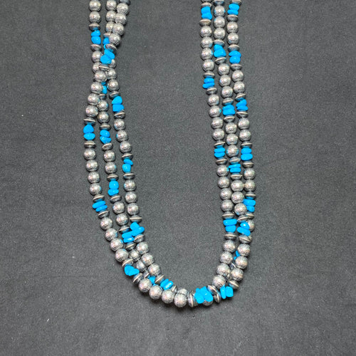 3 strings Navajo pearl Kingman Turquoise Bead Necklace