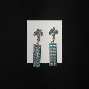 Southwest Flower Rectangle  Kingman Turquoise Dots Sterling Silver Stud Earrings