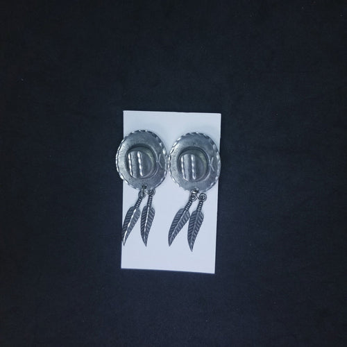 Cowboy hat with Long feather  sterling silver  stud earrings