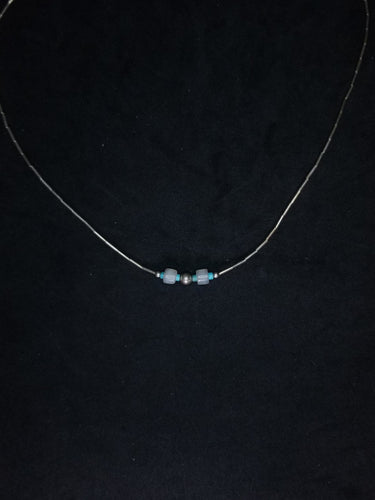 14 inches 3 Spheres Native American turquoise sterling silver chain necklace