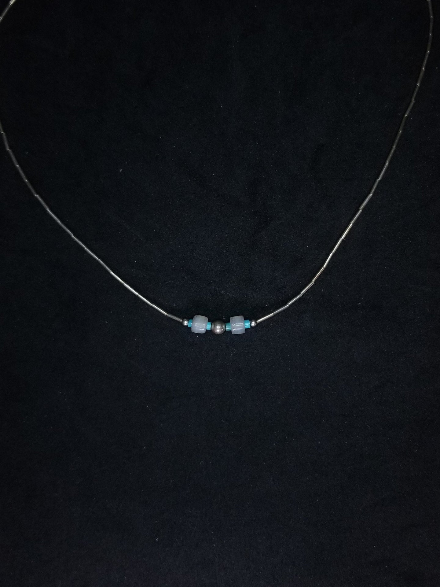 14 inches 3 Spheres Native American turquoise sterling silver chain necklace