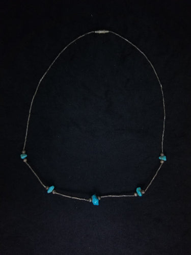 14 inches 5 Spheres Native American turquoise sterling silver chain necklace