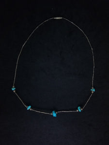 14 inches 5 Spheres Native American turquoise sterling silver chain necklace