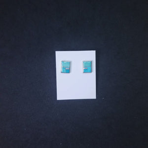 1/2 inches x 1/4 inches Rectangle inlay  Kingman turquoise sterling silver stud earrings - Vintage