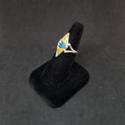Sunset Feathers inlay Opal Spiny Oyster Turquoise Gaspeite Coral Pearl Sterling silver kite shape ring size 8 3/4