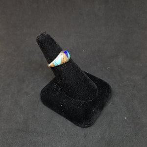 Simple Zig Zac design inlay multistone Turquoise Sandstone Lapis Opal Sterling silver ring size 8