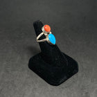 Spiny Oyster Turquoise  Oval teardrops Sterling silver ring  Signed by Gabby