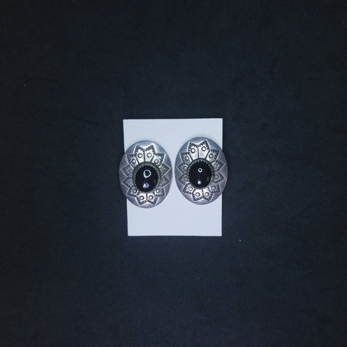 Black Onyx with Native symbol sterling silver stud earrings