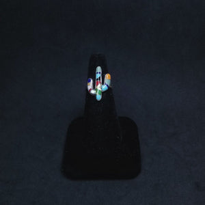 Colorful inlay cactus mini detailed design Turquoise Oyster Pearl Shell Coral Lapis silver ring size 7 3/4