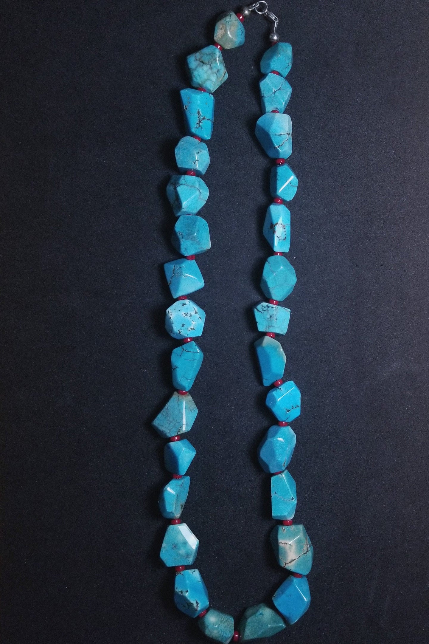Bead Turquoise and Coral sterling silver necklace