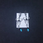 Inlay Black Onyx Turquoise and  sterling silver Graving Designed dangles earrings - Vintage