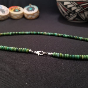 18 inches Green Nevada Turquoise sterling silver beaded necklace