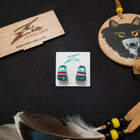 Navajo colorful inlay Turquoise Coral Pearl Malachite multicolor multistone semicircle shape sterling silver stud earrings