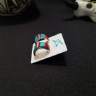 Navajo colorful inlay Turquoise Coral Pearl Oyster multicolor multistone semicircle shape sterling silver stud earrings