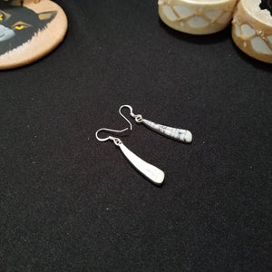 Small White Buffalo Turquoise simple long thin bricks design Sterling silver dangle earrings